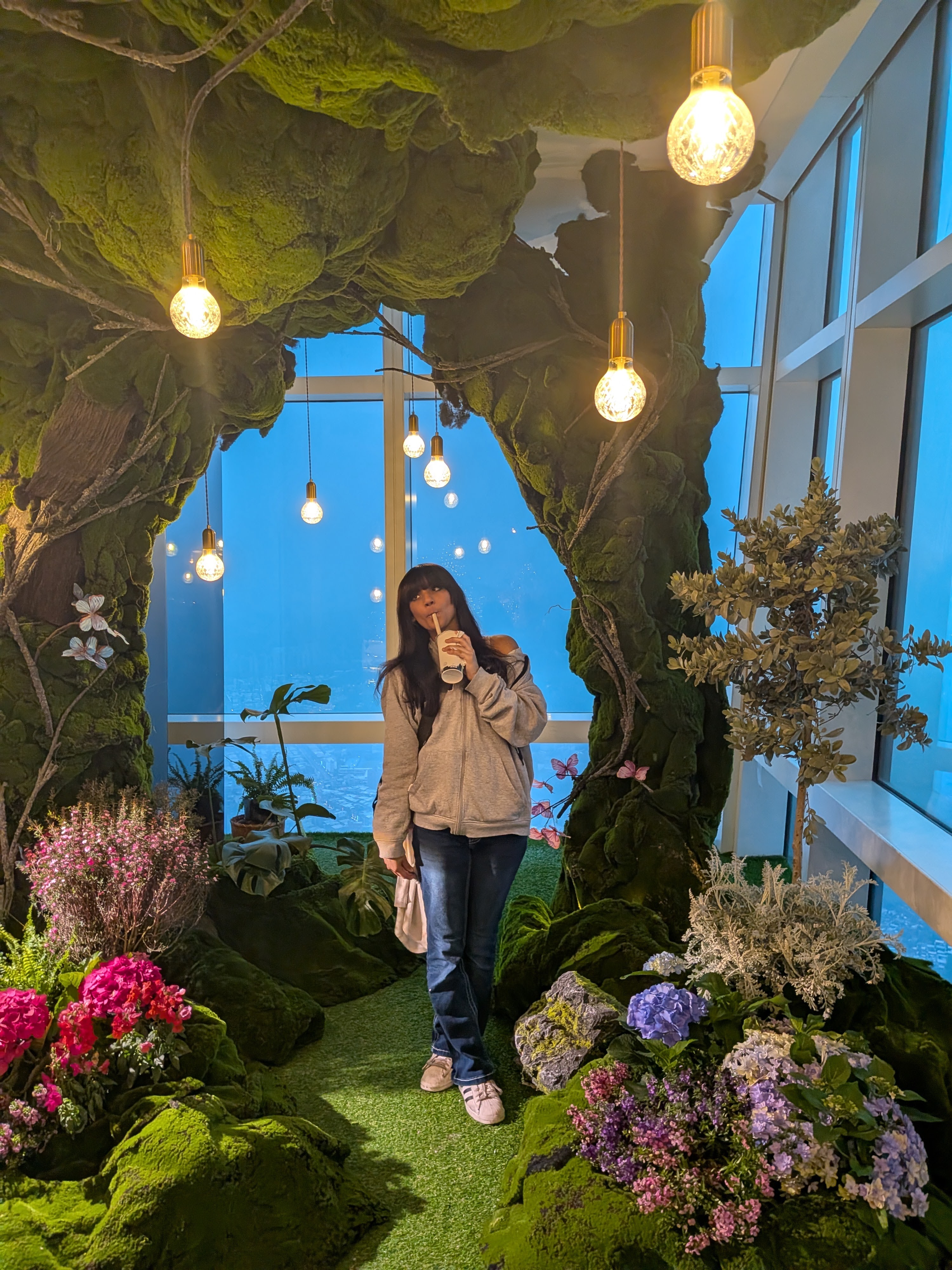 Lu in the moss installation at Taipei 101 Observatory